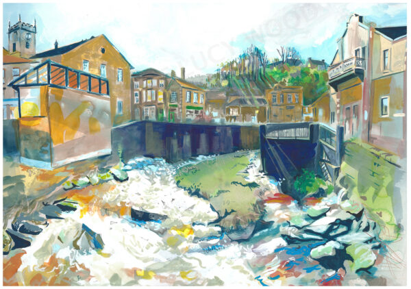 Painting of the river at Holmfirth