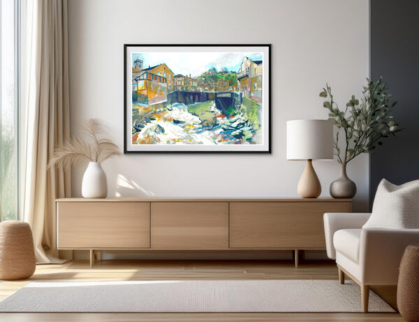 Painting of Holmfirth Centre in room