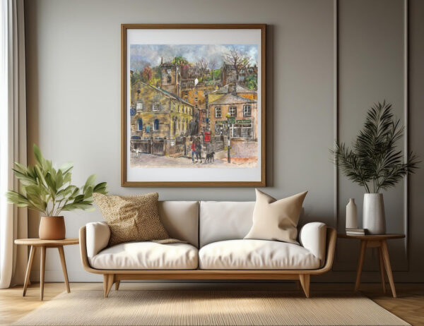 Painting of Holmfirth Church in room
